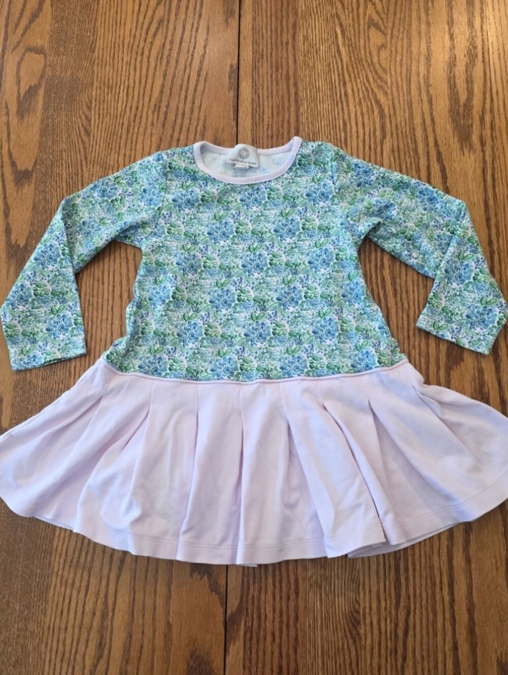 The Proper Peony 3t Floral Green & Light Pink Girls Long Sleeve Twirl Dress